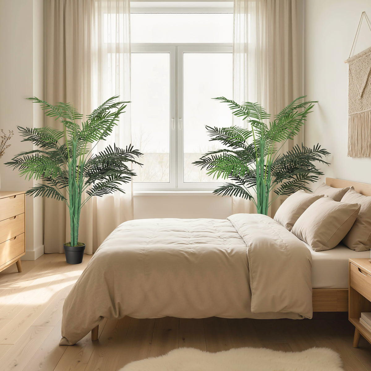 5FT Artificial Palm Tree Set of 2, Fake Tropical Tree with Lifelike Leaves, Faux Plant in Pot for Indoor Decoration, Green-Artificial Trees-DECOROLALA