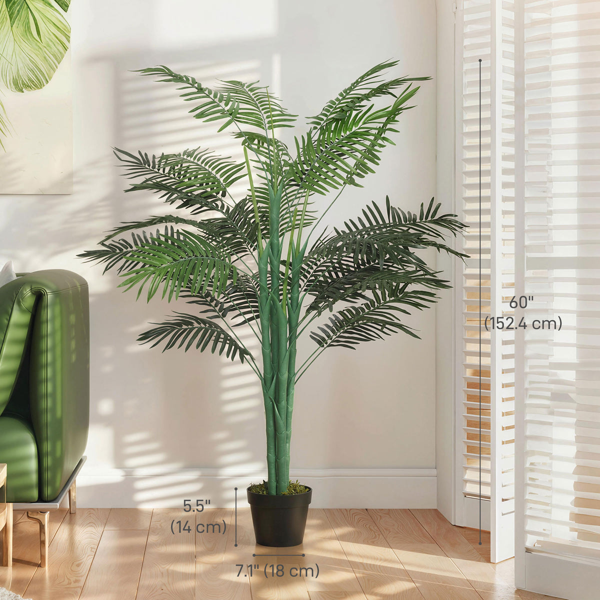 5FT Artificial Palm Tree Set of 2, Fake Tropical Tree with Lifelike Leaves, Faux Plant in Pot for Indoor Decoration, Green-Artificial Trees-DECOROLALA