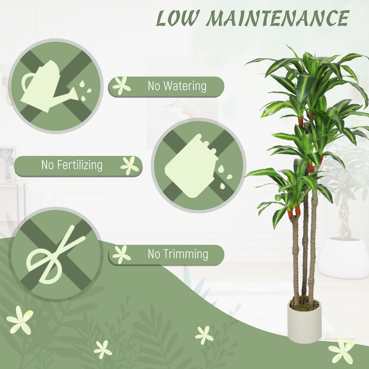 5FT Dracaena Fake Plant, Artificial Plant with Bendable Trunks for Home Office Decor, Green-Artificial Trees-DECOROLALA
