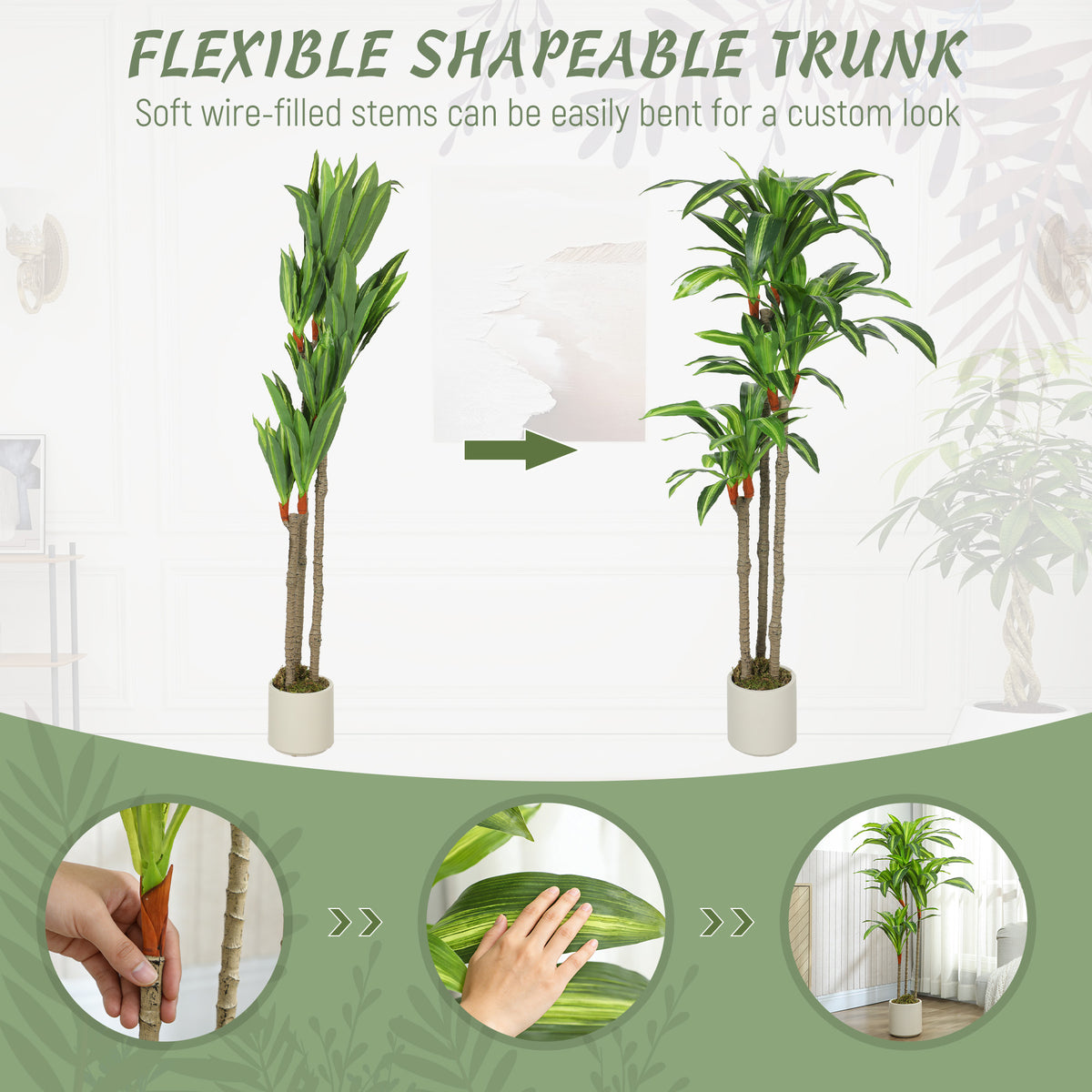 5FT Dracaena Fake Plant, Artificial Plant with Bendable Trunks for Home Office Decor, Green-Artificial Trees-DECOROLALA