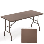5FT Folding Picnic Table with Rattan Grain HDPE Tabletop and Sturdy Metal Fame-Coffee-Picnic Tables-DECOROLALA