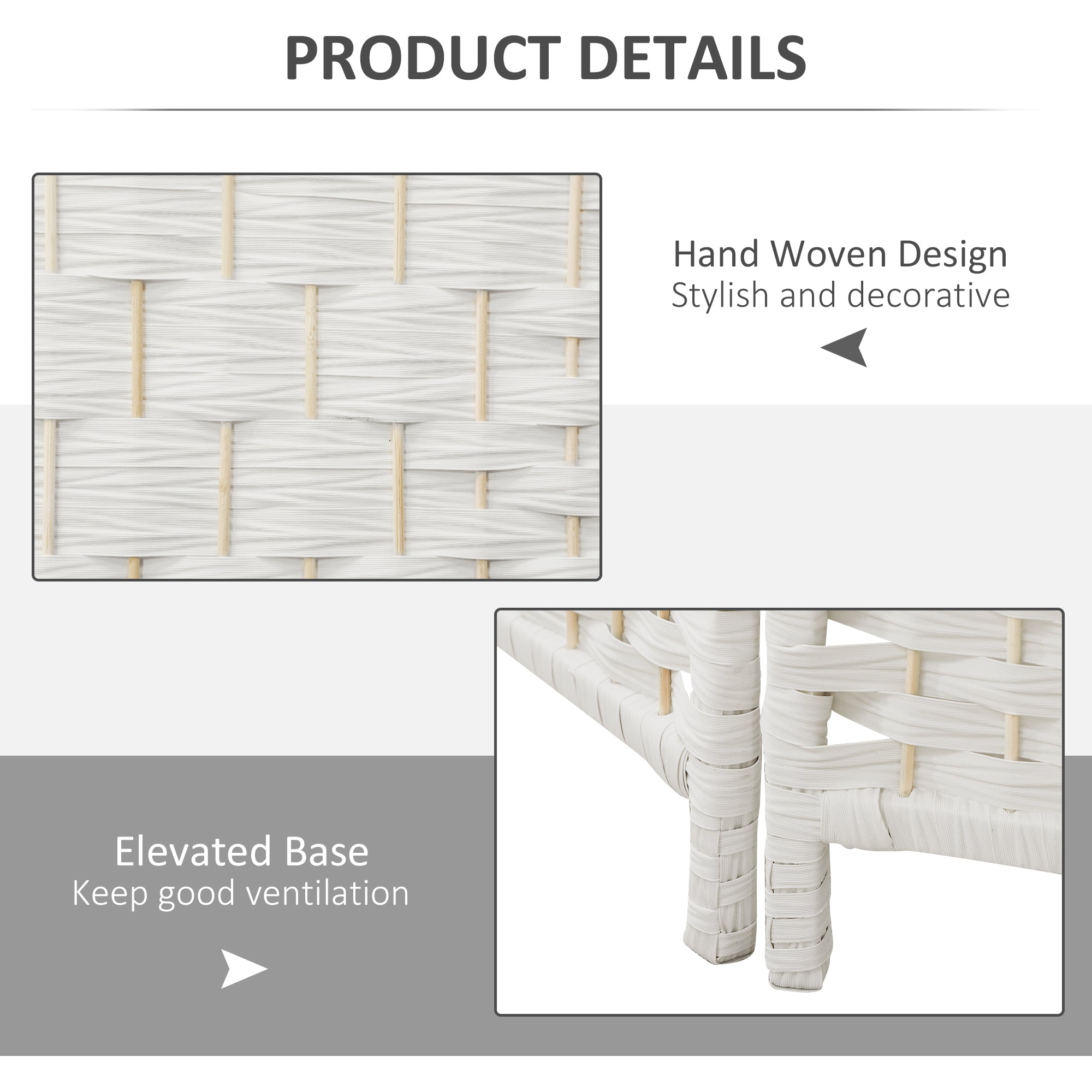 6ft Folding Room Divider, 6 Panel Wall Partition with Wooden Frame for Bedroom, Home Office, White
