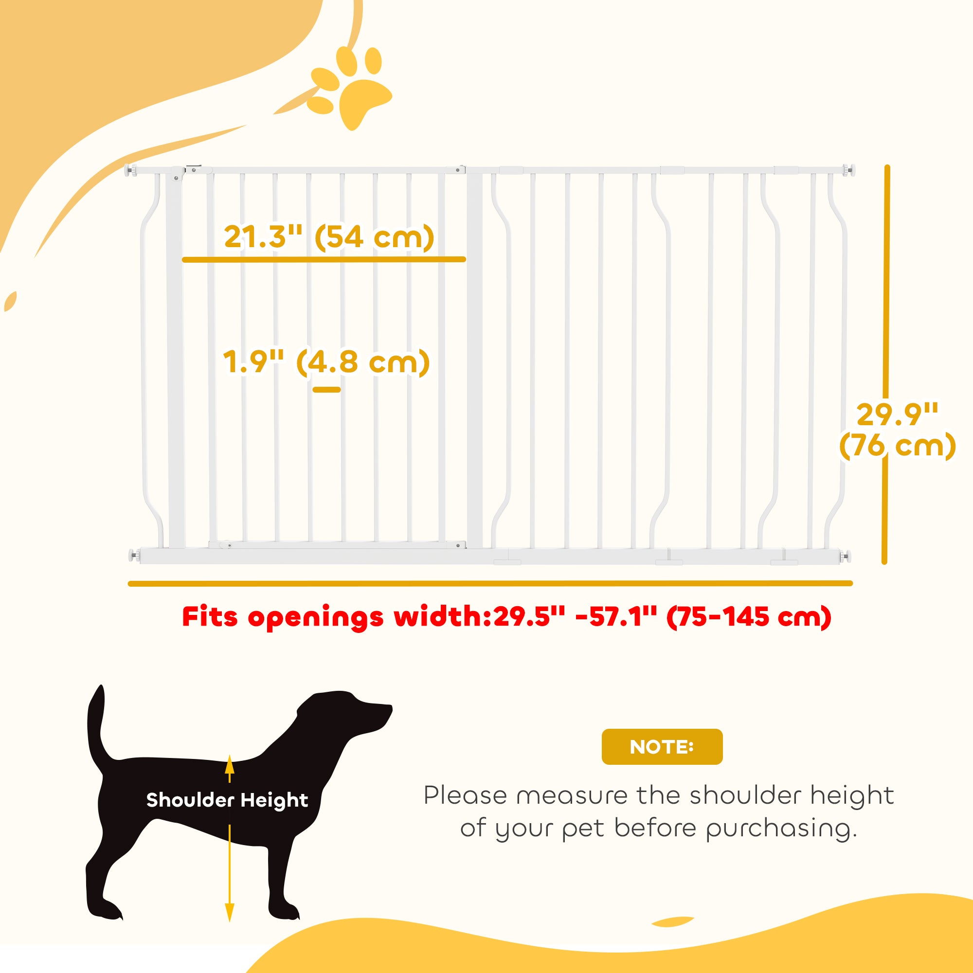 30"- 57" Easy Install Pet Gate w/ Door & Double Locking System, Extra Wide Dog Gate for Stairs, Hallways, White