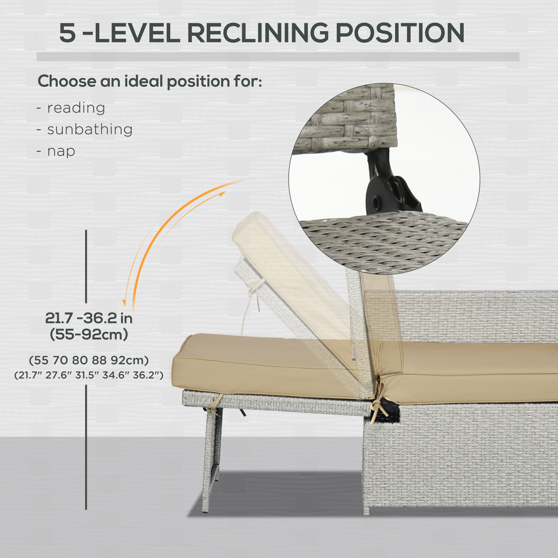 5PC Wicker Patio Lounger Set - Khaki Recliner Sofa-DECOROLALA