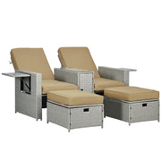 5PC Wicker Patio Lounger Set - Khaki Recliner Sofa-DECOROLALA