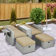 5PC Wicker Patio Lounger Set - Khaki Recliner Sofa-DECOROLALA