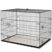 35" Dog Crate with 2 Doors, Folding Metal Dog Cage with Soft Cushion, Removable Tray, Handle, Black