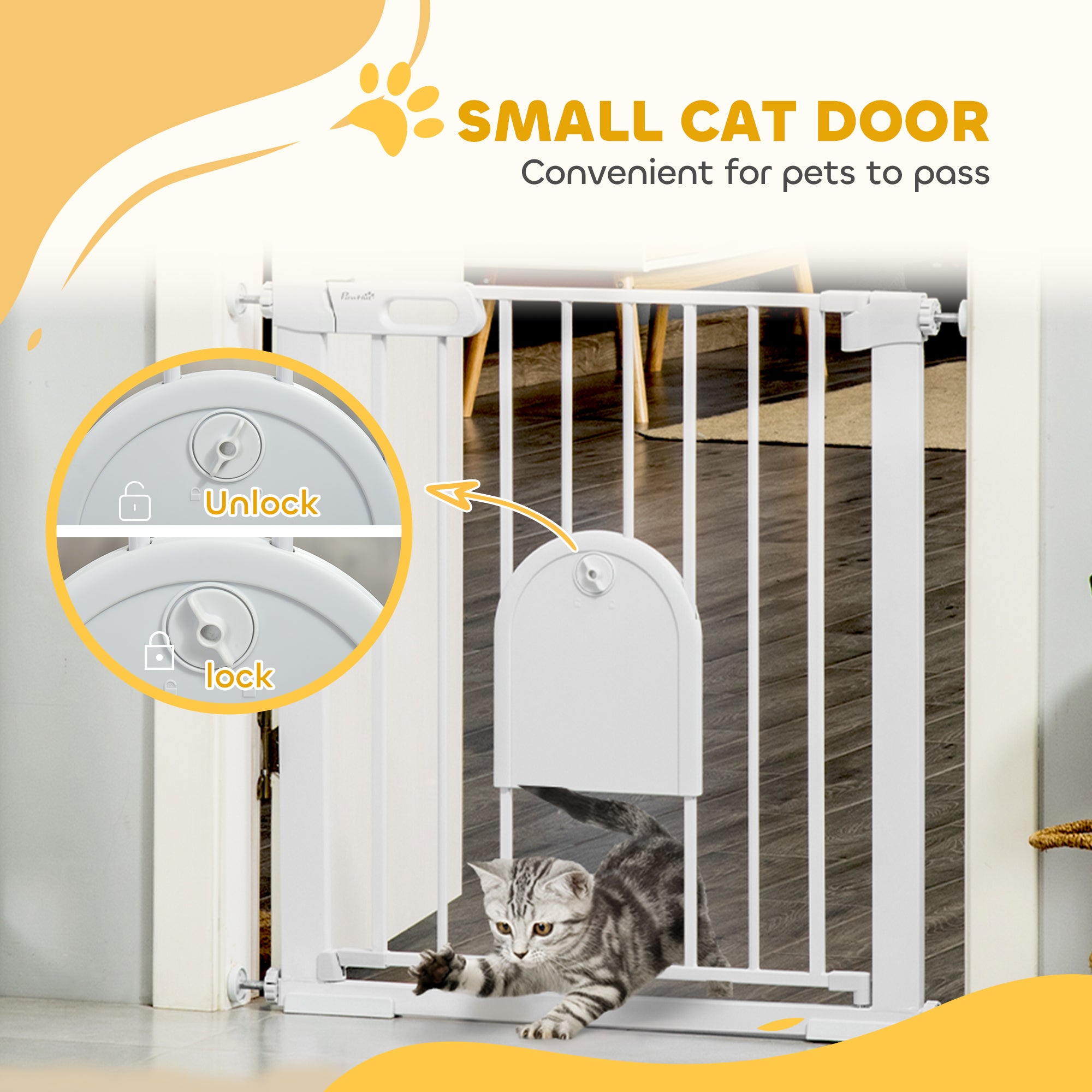 Barrière pour animaux extra-large de 30 à 32 pouces avec petite porte, barrière pour chiens de 30 pouces de hauteur avec dispositif de sécurité, fixation par pression pour escaliers, blanche