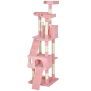 68-inch Multi-Level Cat Scratching Tree Kitty Activity Center Post Tower Condo Pet Furniture w/ Toy Pink
