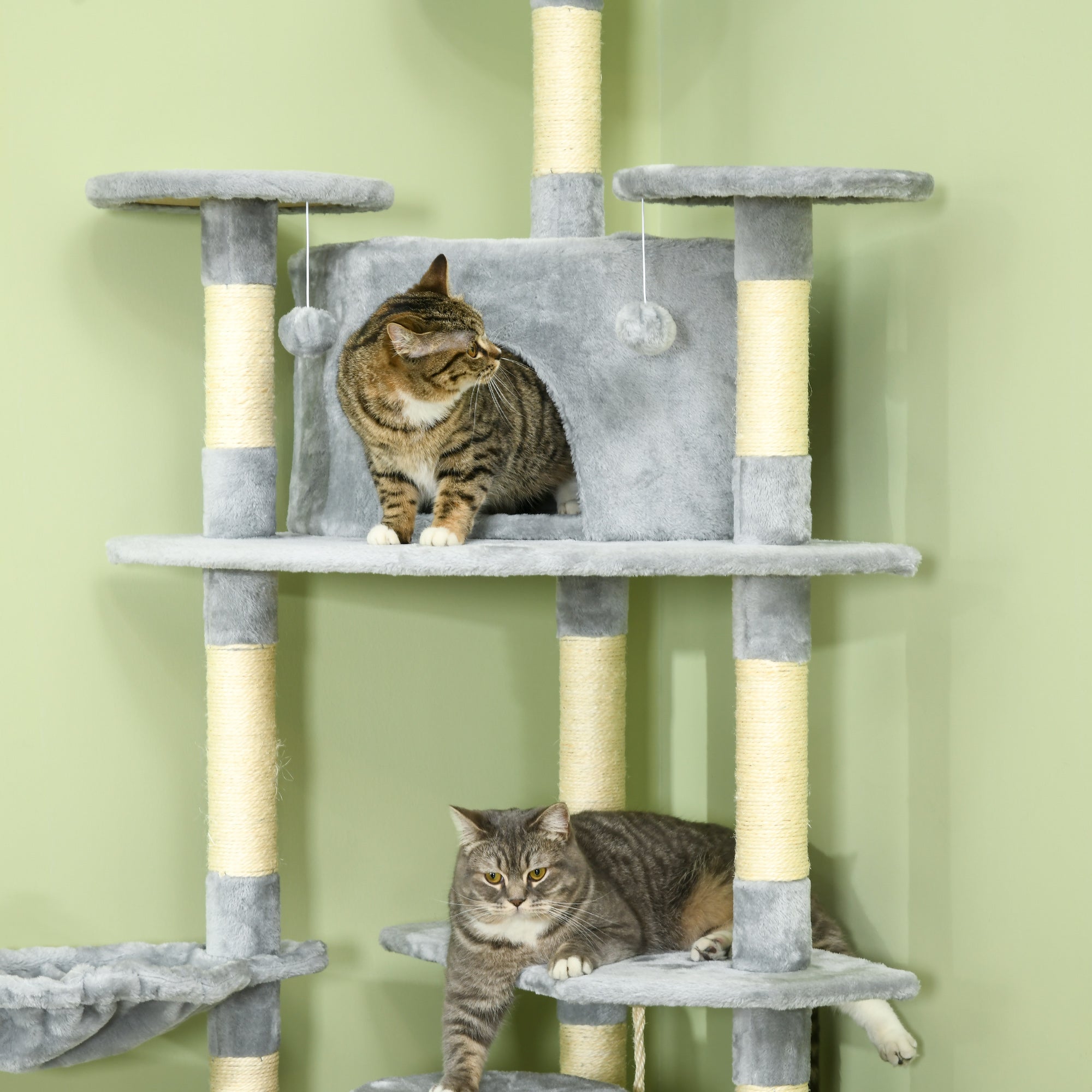 Arbre condo pour chaton de 79" avec griffoir, centre d’activités et jouets, gris clair