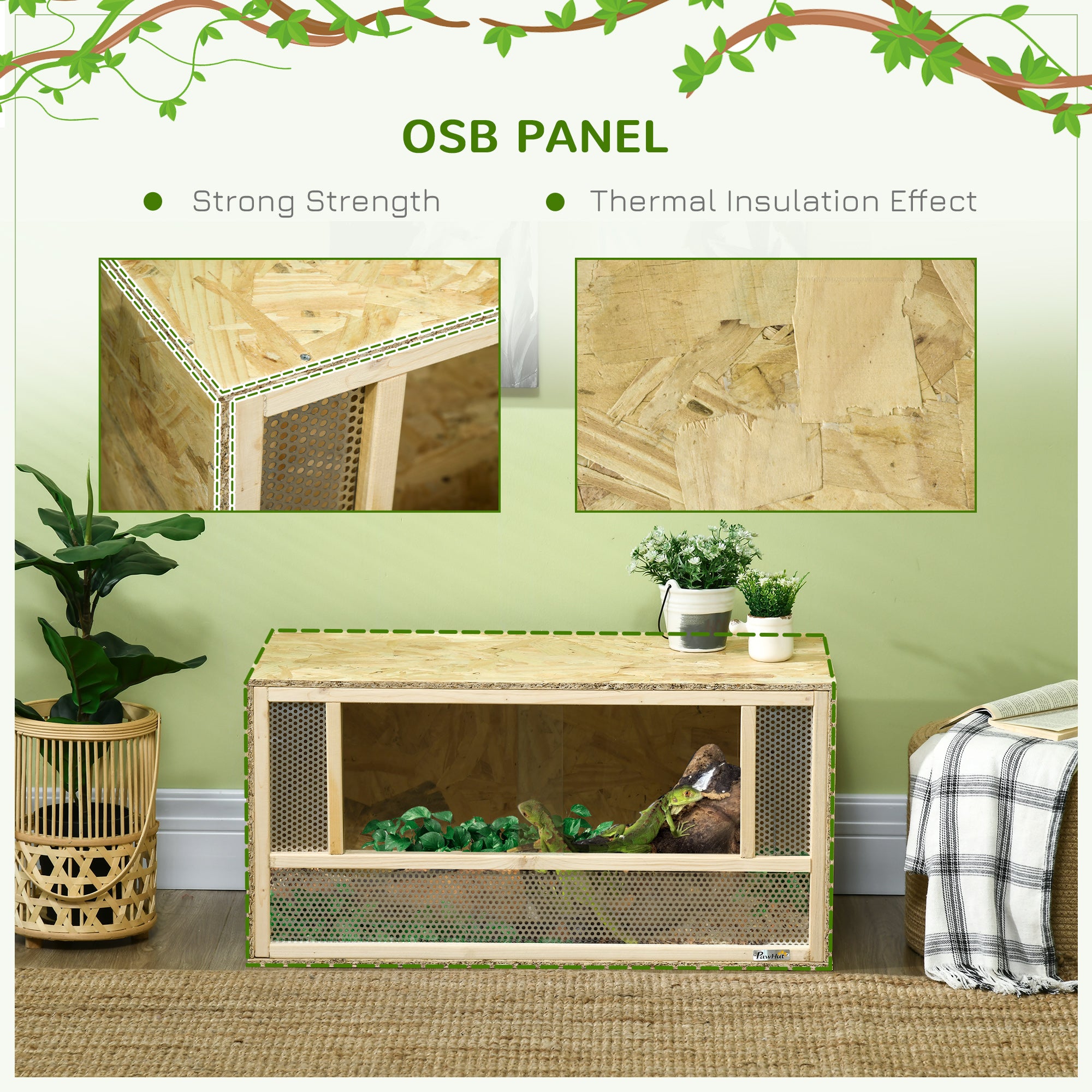 Wooden Reptile Terrarium with Sliding Door for Chameleon, Lizard, Snake, Frog, Turtle, 31.5" x 15.7" x 15.7"