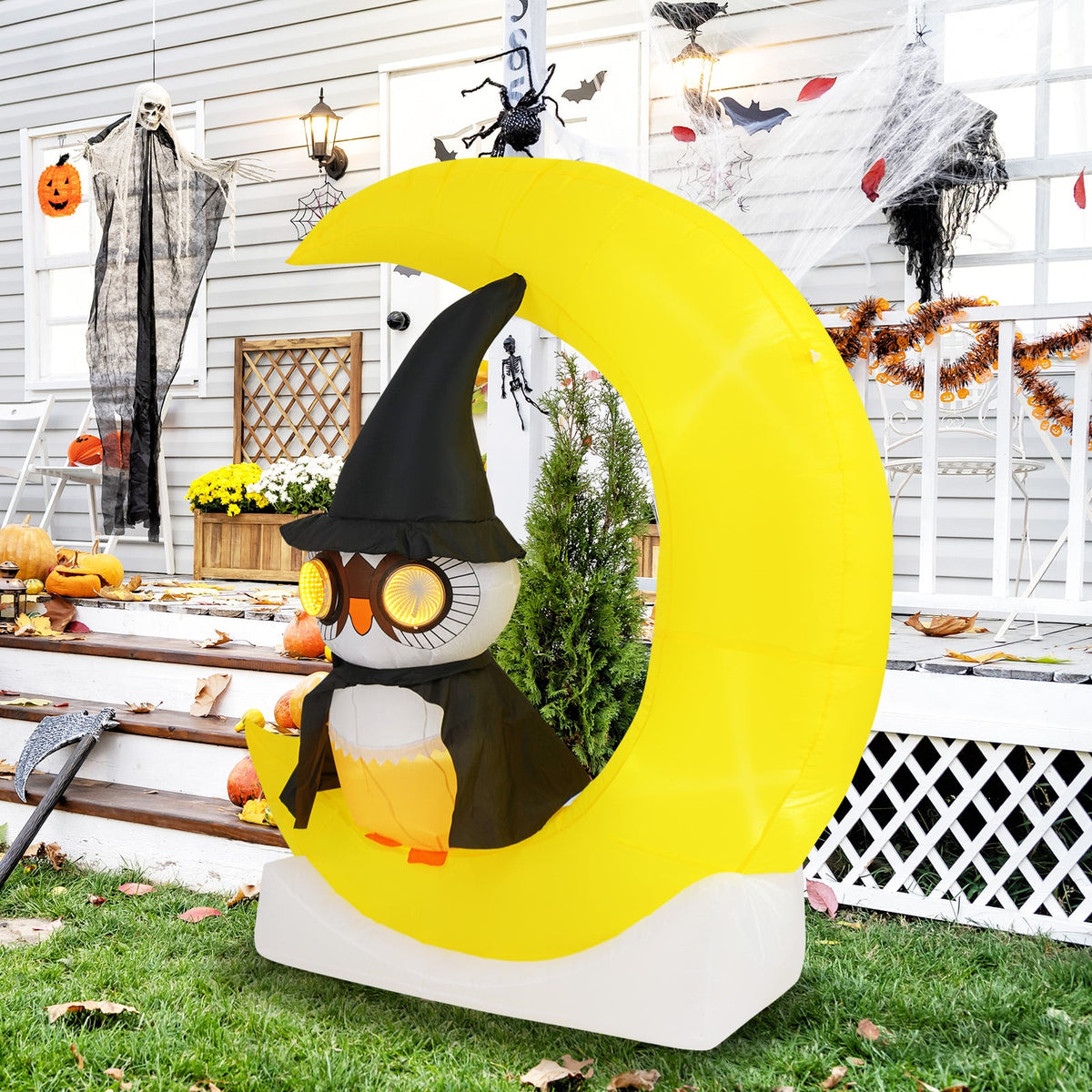 5.1ft Inflatable Halloween Owl on Moon with LED Lights-Halloween-DECOROLALA