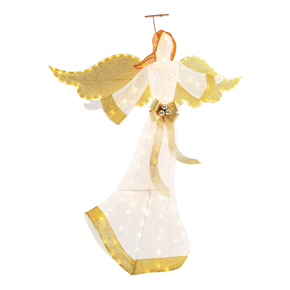5.2 Feet Christmas Pre-Lit Angel with Halo Wings and 180 Warm White LED Lights-Christmas Decorations & Accessories-DECOROLALA
