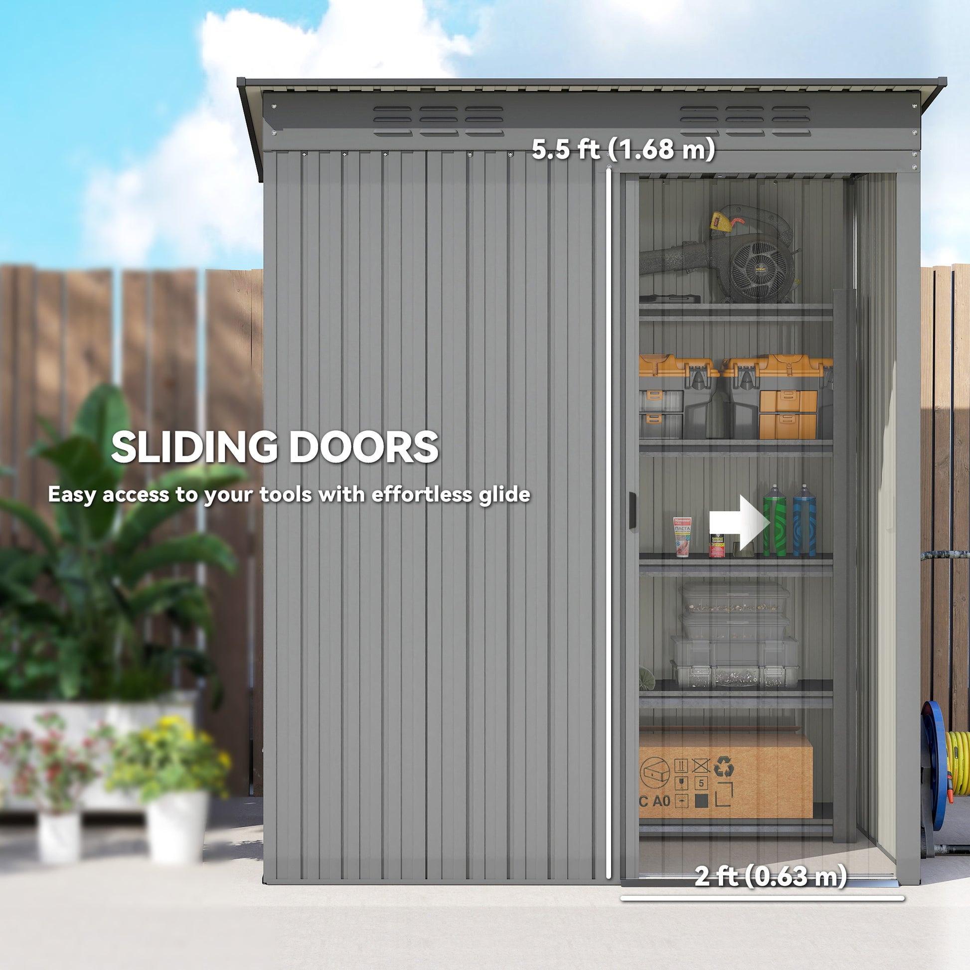 5.2' x 3.5' Metal Outdoor Storage Shed - Light Grey Steel-Patio & Garden > Lawn & Garden > Sheds-DECOROLALA