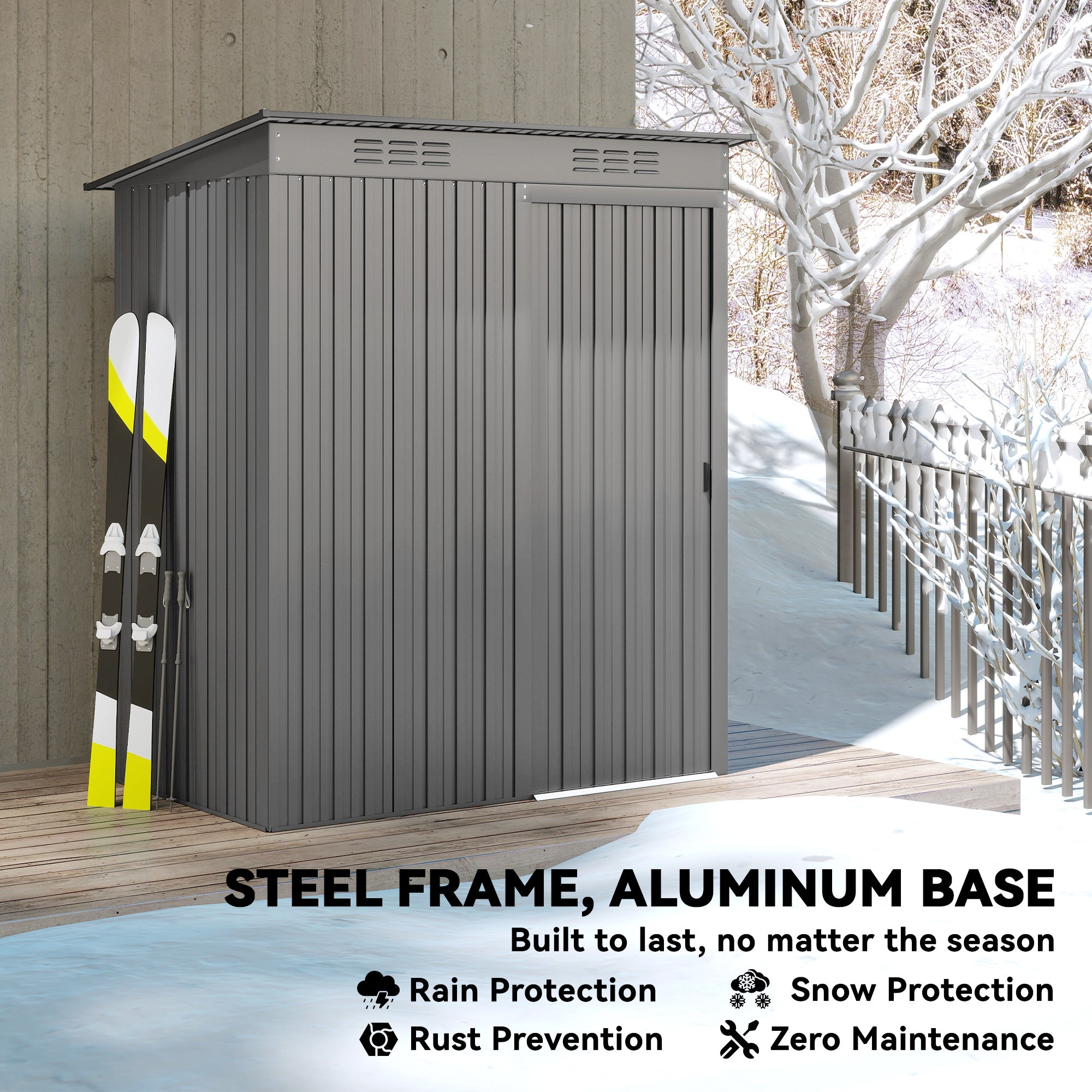 5.2' x 3.5' Metal Outdoor Storage Shed - Light Grey Steel-Patio & Garden > Lawn & Garden > Sheds-DECOROLALA