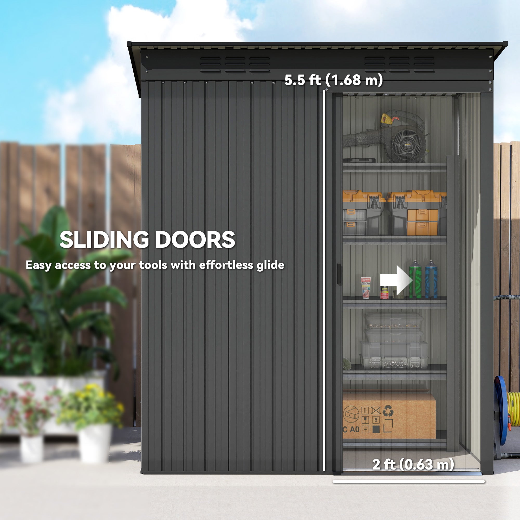 5.2' x 3.5' Outdoor Metal Storage Shed - Dark Grey 15 sq. ft.-Patio & Garden > Lawn & Garden > Sheds-DECOROLALA