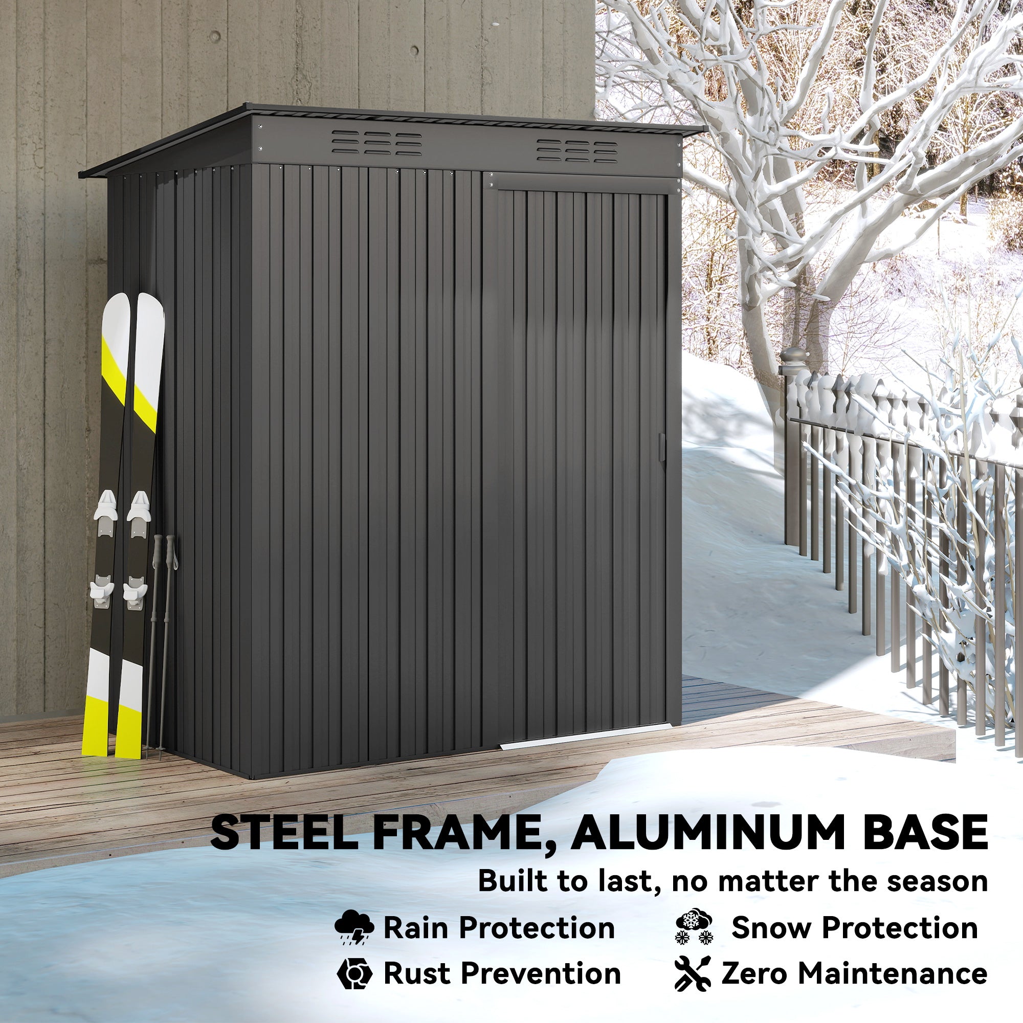 5.2' x 3.5' Outdoor Metal Storage Shed - Dark Grey 15 sq. ft.-Patio & Garden > Lawn & Garden > Sheds-DECOROLALA