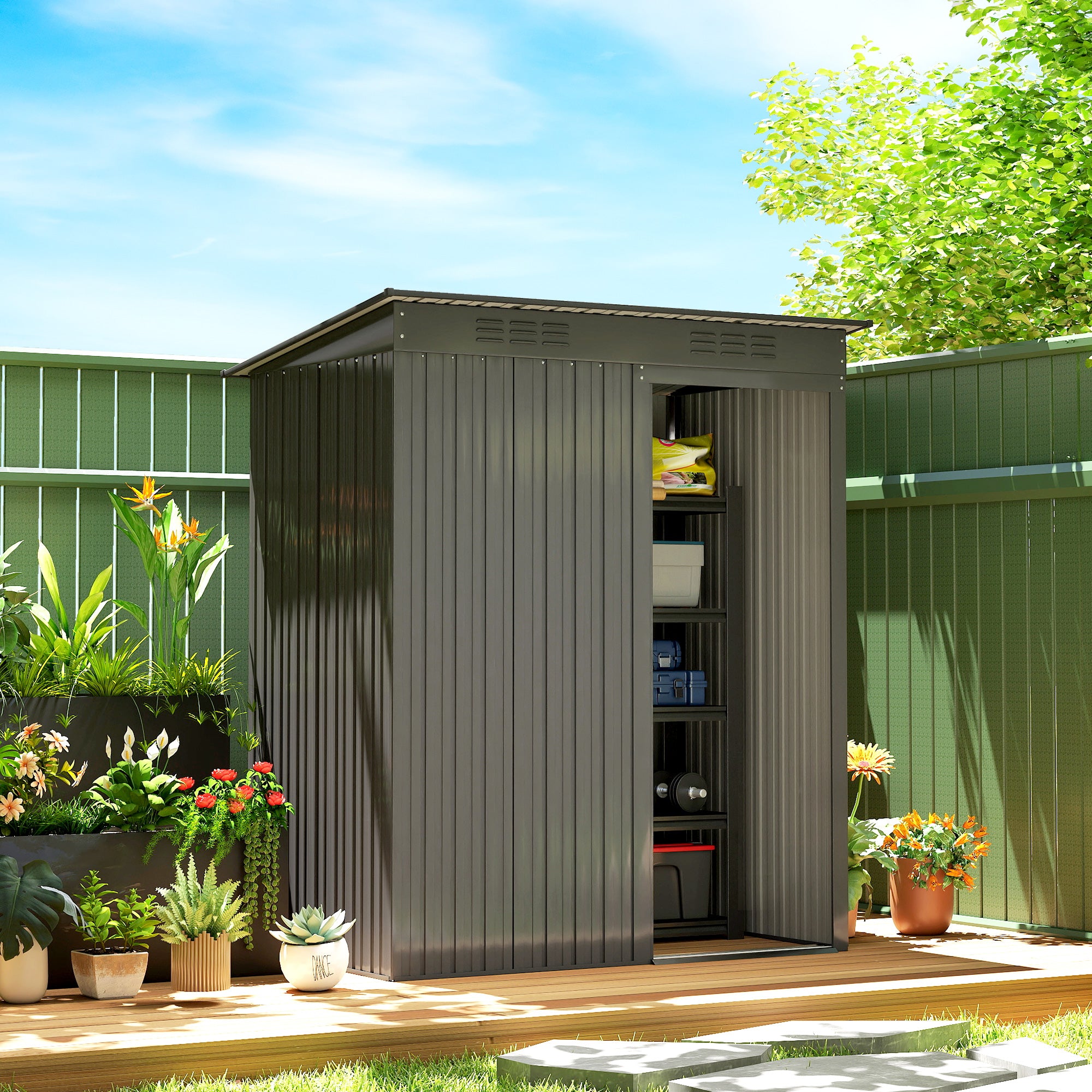 5.2' x 3.5' Outdoor Metal Storage Shed - Dark Grey 15 sq. ft.-Patio & Garden > Lawn & Garden > Sheds-DECOROLALA