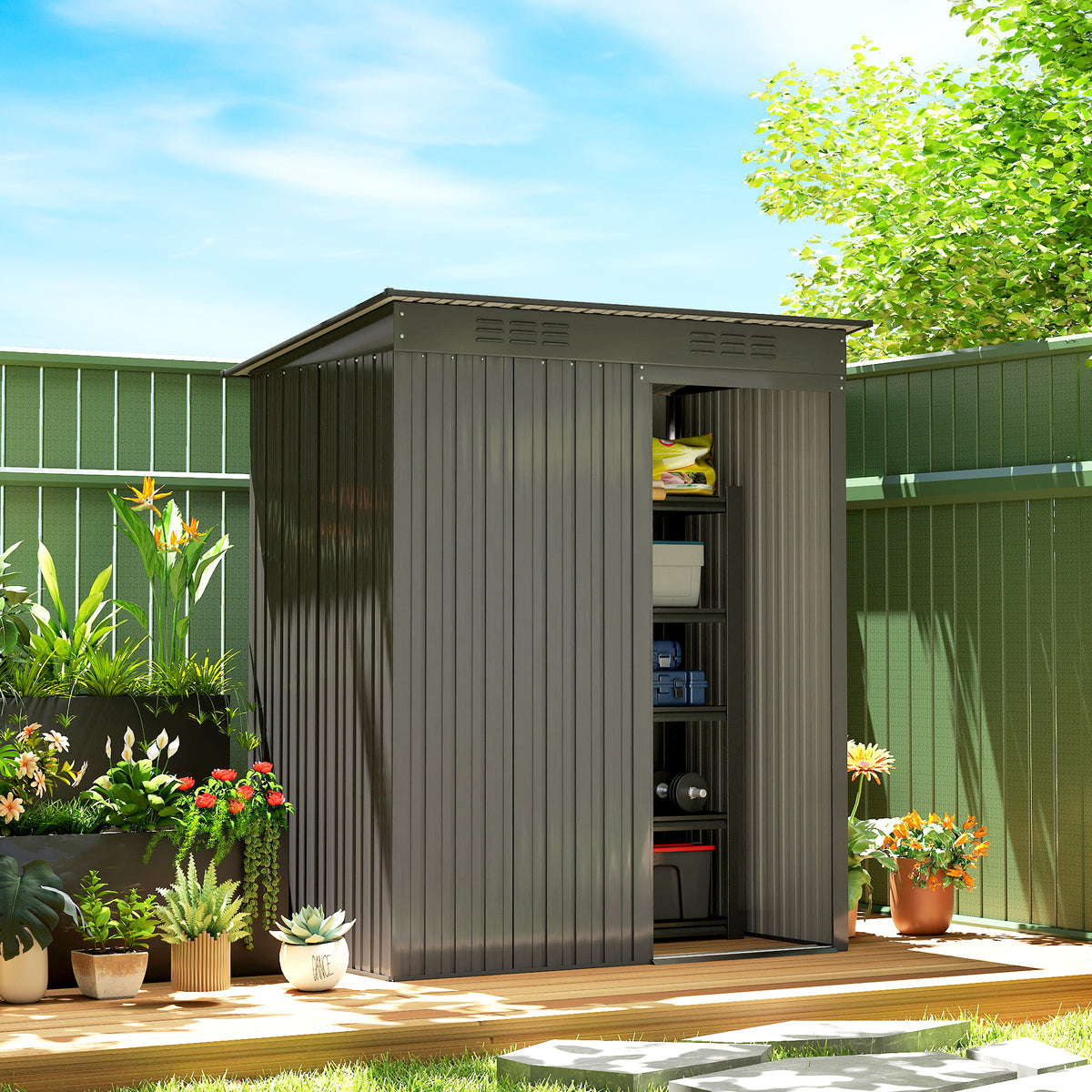 5.2' x 3.5' Outdoor Metal Storage Shed - Dark Grey 15 sq. ft.-Storage Sheds-DECOROLALA
