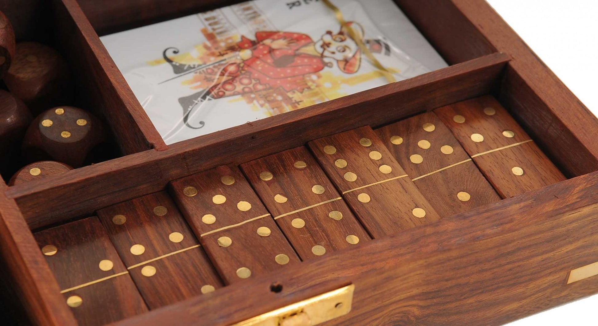 5.25" X 8" X 2.5" Wooden Game Set With Brass Goblet-Sculptures-DECOROLALA