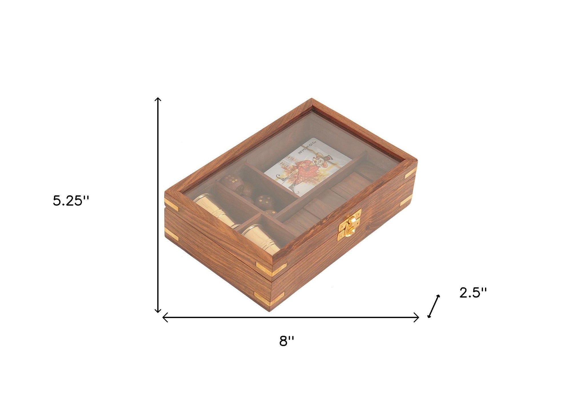 5.25" X 8" X 2.5" Wooden Game Set With Brass Goblet-Sculptures-DECOROLALA