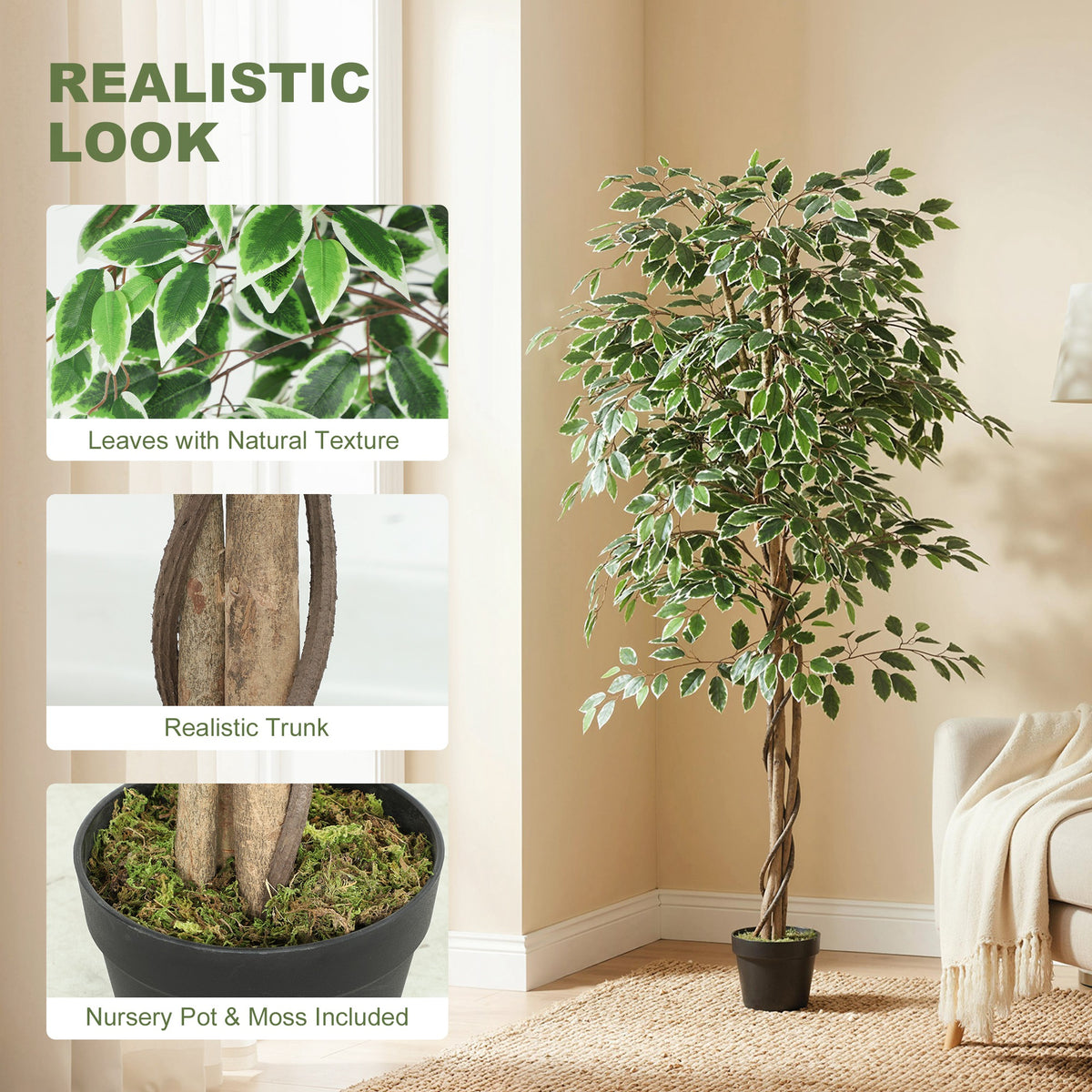 5.3 FT Artificial Tree, Indoor Fake Ficus with Pot, for Home Office Living Room Decor-Artificial Trees-DECOROLALA