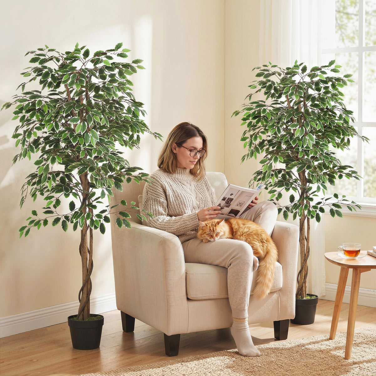 5.3 FT Artificial Tree, Indoor Fake Ficus with Pot, for Home Office Living Room Decor-Artificial Trees-DECOROLALA
