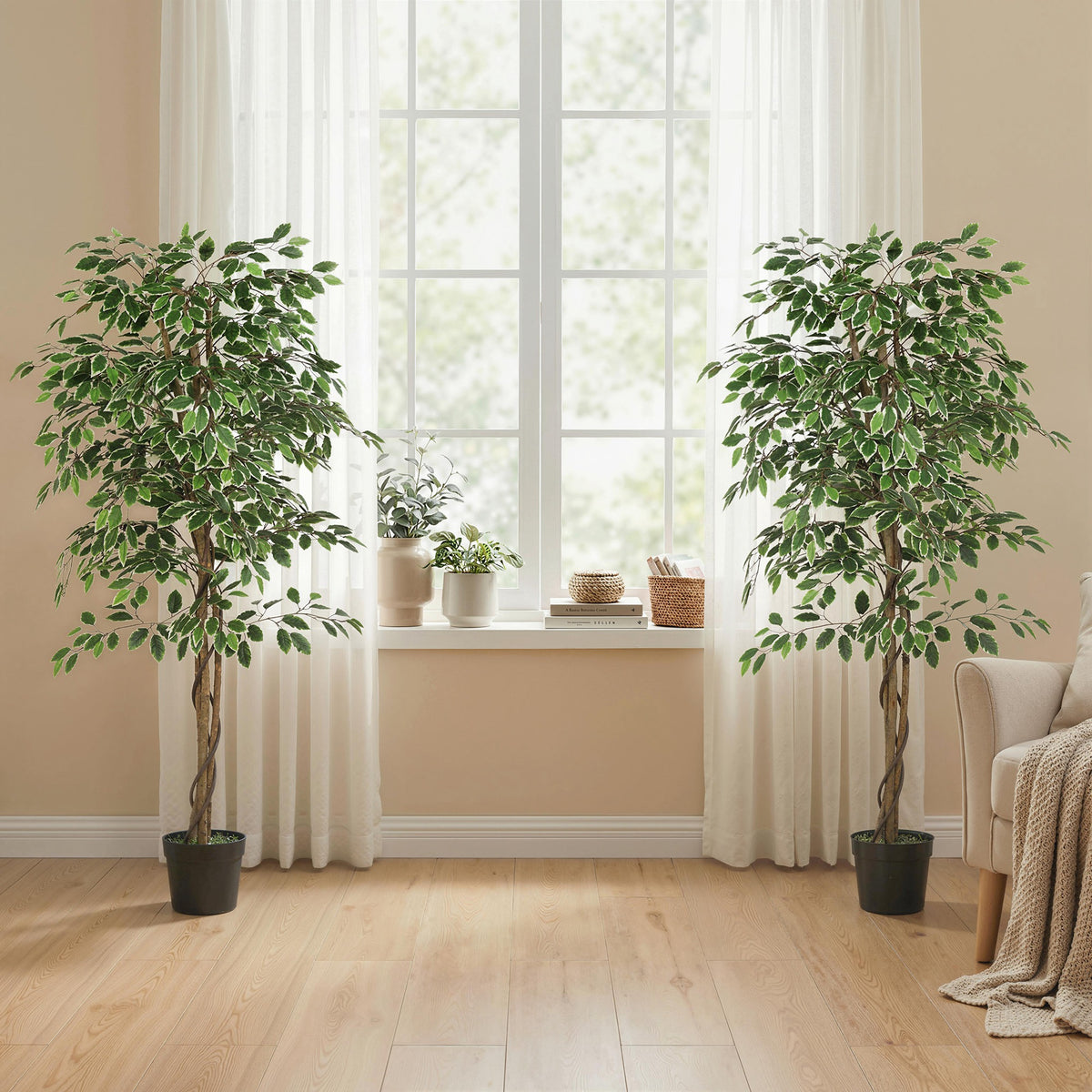 5.3 FT Artificial Tree, Indoor Fake Ficus with Pot, for Home Office Living Room Decor-Artificial Trees-DECOROLALA