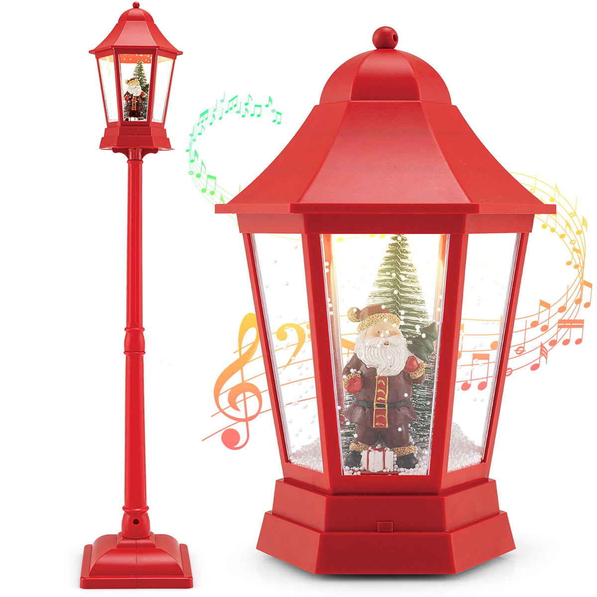 5.3 Feet Musical Christmas Street Lamp with 60 Warm White LED Lights-Red-Christmas Decorations & Accessories-DECOROLALA