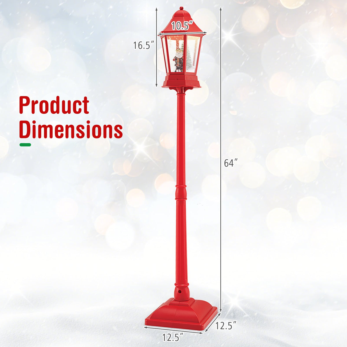 5.3 Feet Musical Christmas Street Lamp with 60 Warm White LED Lights-Red-Christmas Decorations & Accessories-DECOROLALA