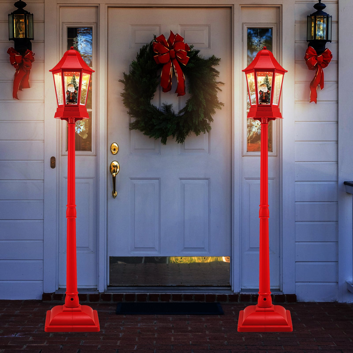 5.3 Feet Musical Christmas Street Lamp with 60 Warm White LED Lights-Red-Christmas Decorations & Accessories-DECOROLALA