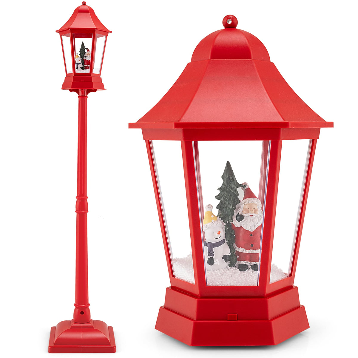5.3 Feet Musical Christmas Street Lamp with Blowing Snow and LED Lights-Red-Christmas Decorations & Accessories-DECOROLALA