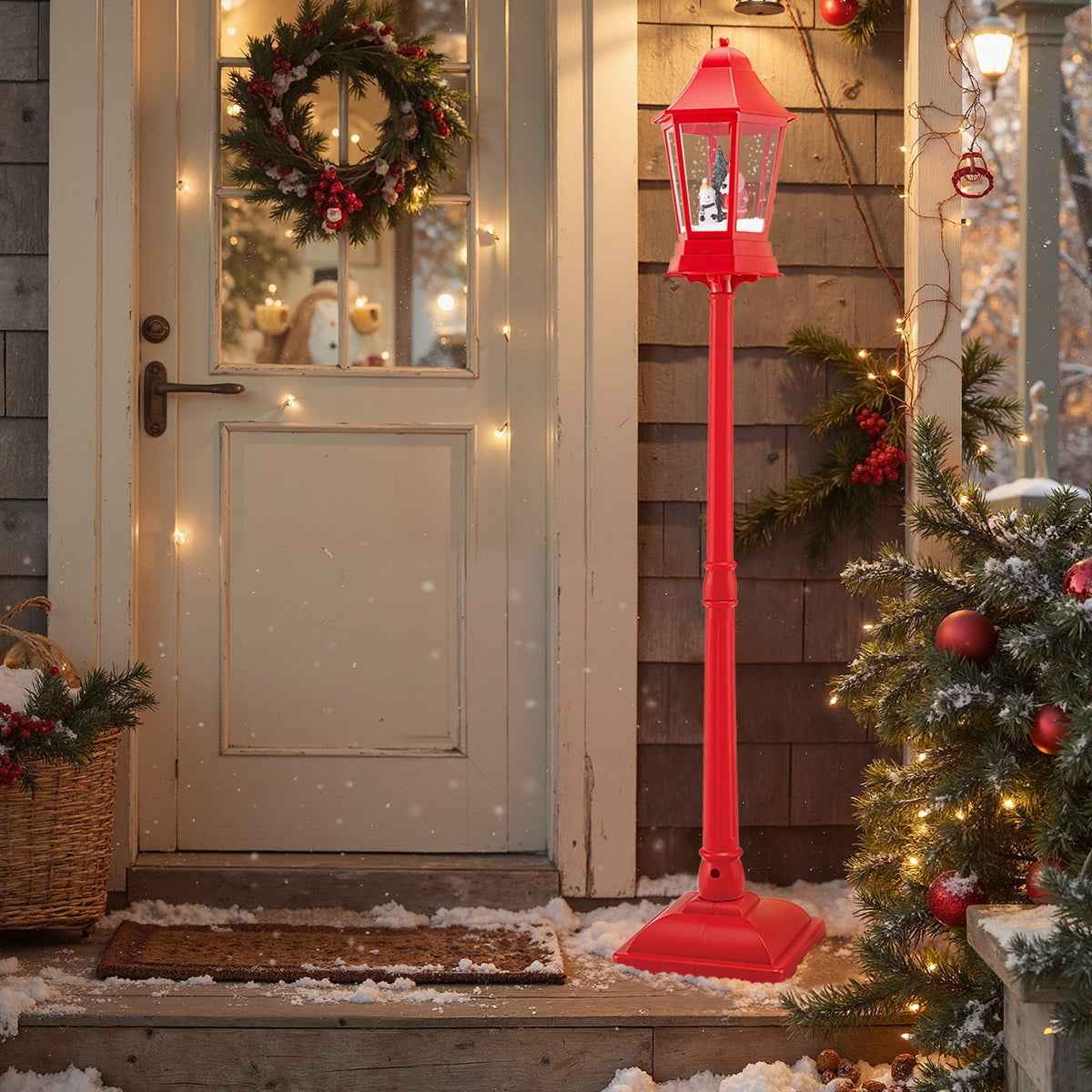 5.3 Feet Musical Christmas Street Lamp with Blowing Snow and LED Lights-Red-Christmas Decorations & Accessories-DECOROLALA