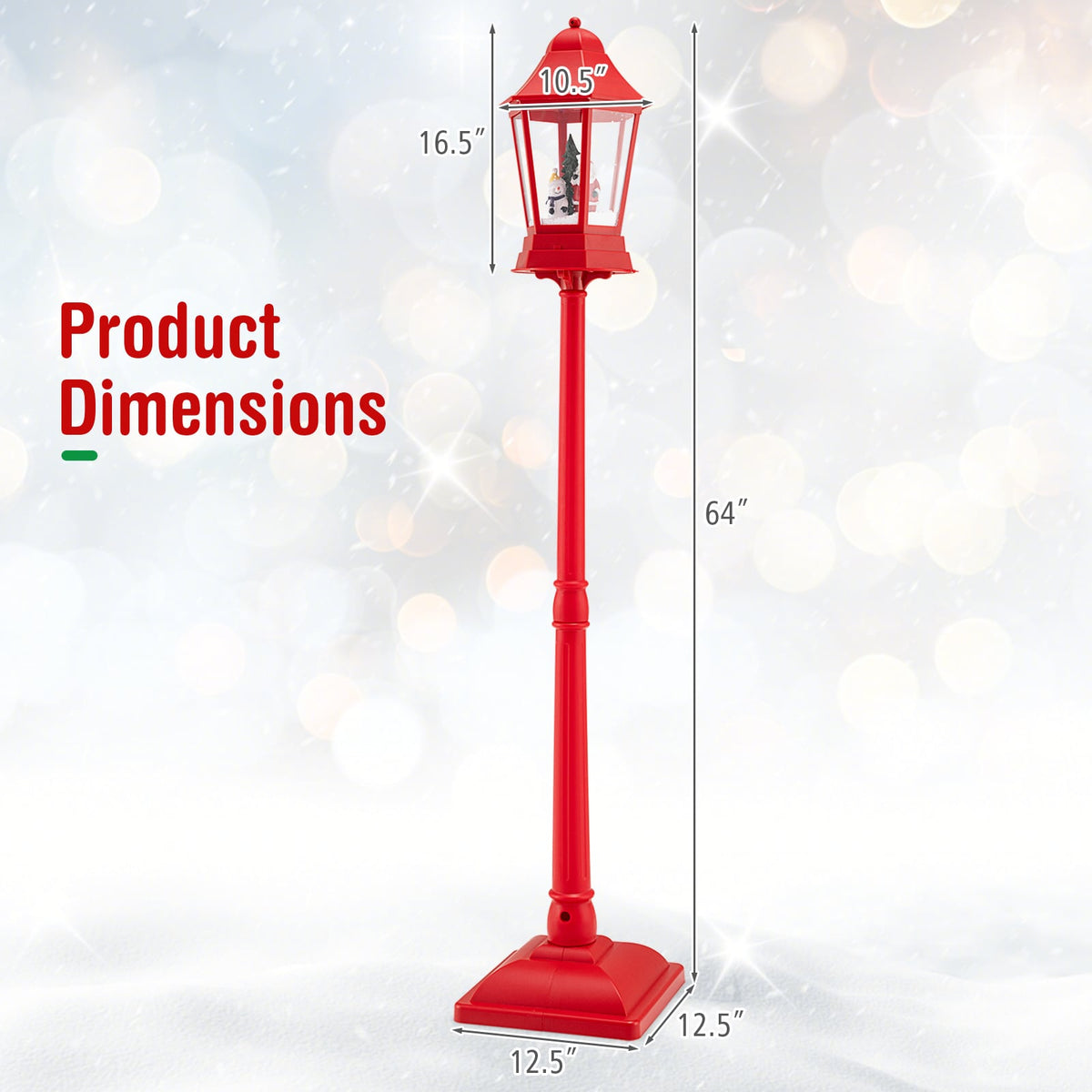 5.3 Feet Musical Christmas Street Lamp with Blowing Snow and LED Lights-Red-Christmas Decorations & Accessories-DECOROLALA