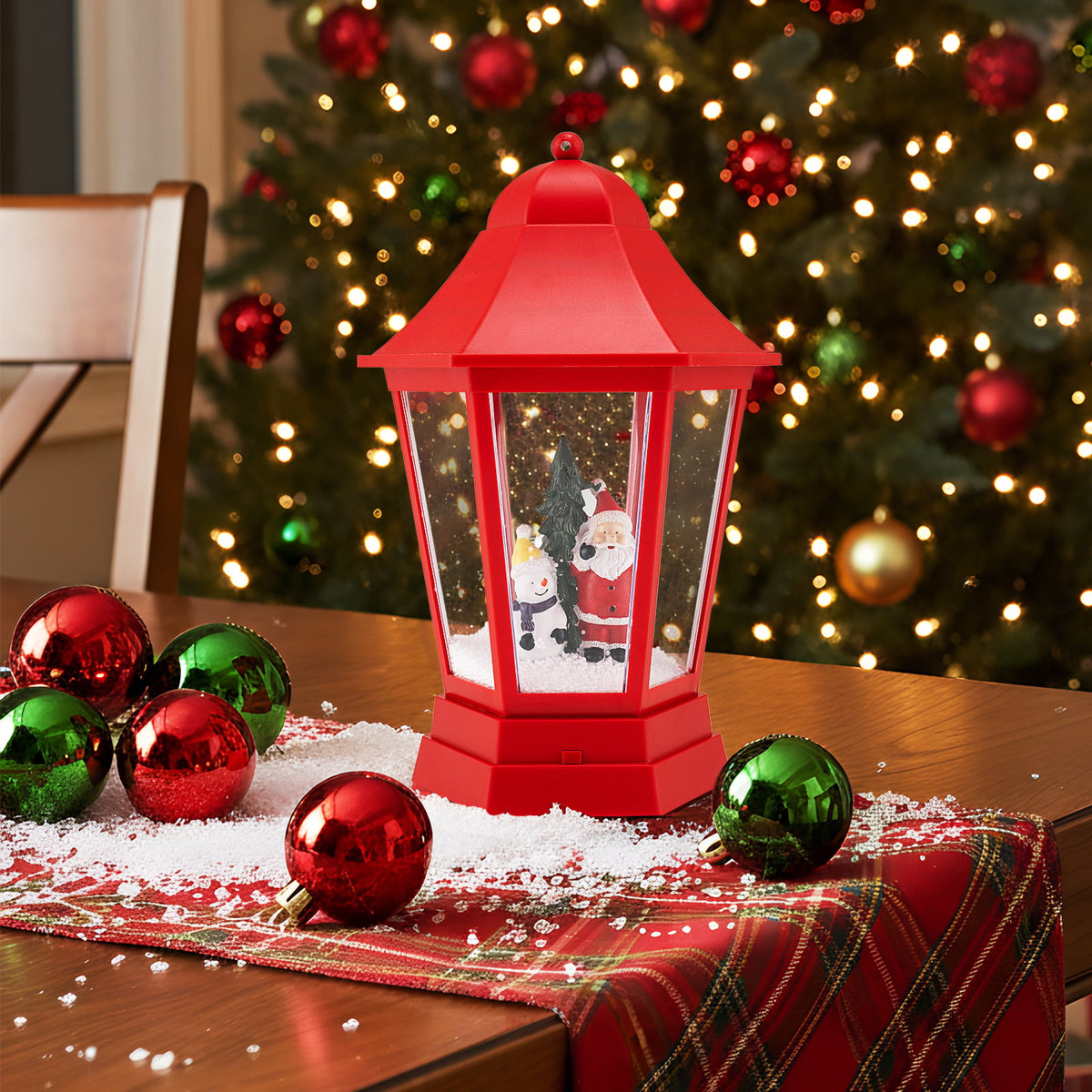 5.3 Feet Musical Christmas Street Lamp with Blowing Snow and LED Lights-Red-Christmas Decorations & Accessories-DECOROLALA
