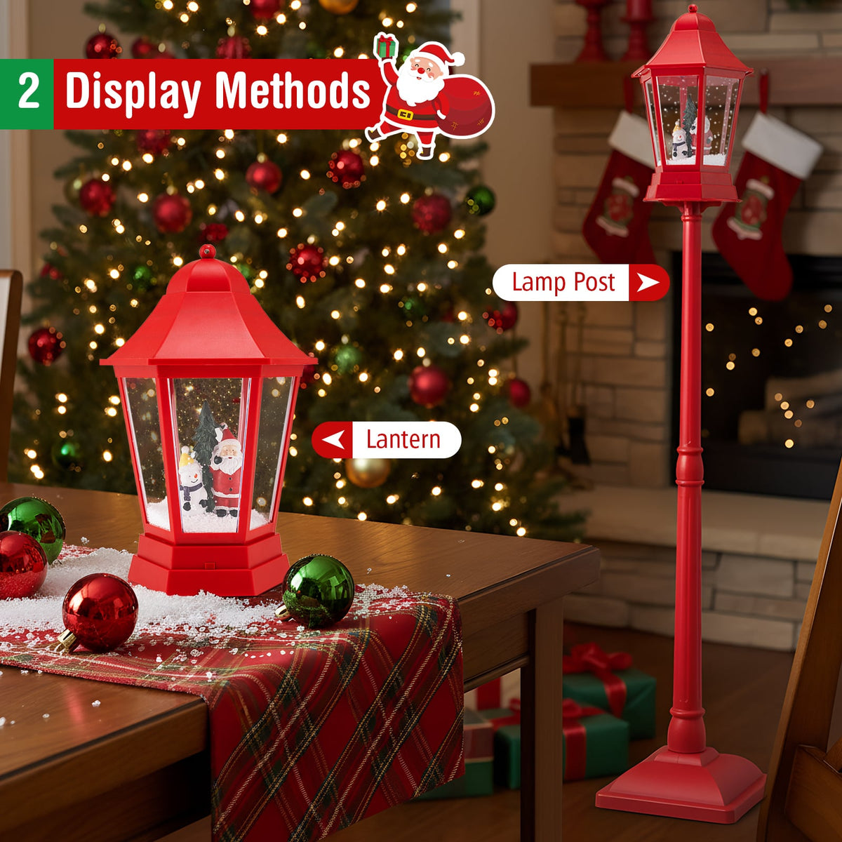 5.3 Feet Musical Christmas Street Lamp with Blowing Snow and LED Lights-Red-Christmas Decorations & Accessories-DECOROLALA