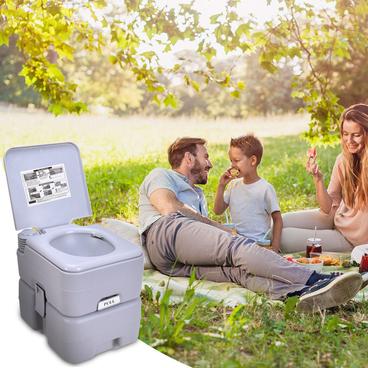 5.3 Gallon Portable Toilet with Waste Tank and Built-in Rotating Spout-Gray-Portable Toilets & Showers-DECOROLALA