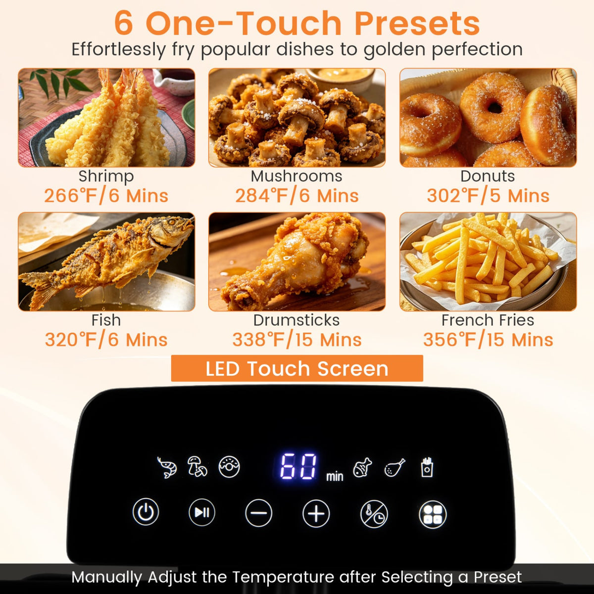5.3-Qt Electric Deep Fryer with 3 Baskets 1700W LED Touch Screen and 6 Presets-Black-Air Fryers-DECOROLALA