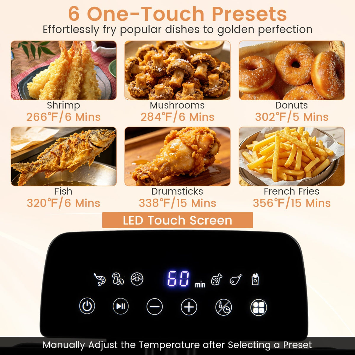 5.3-Qt Electric Deep Fryer with 3 Baskets 1700W LED Touch Screen and 6 Presets-Silver-Air Fryers-DECOROLALA