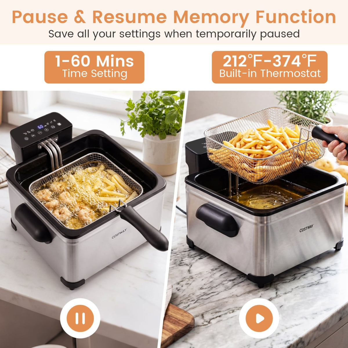 5.3-Qt Electric Deep Fryer with 3 Baskets 1700W LED Touch Screen and 6 Presets-Silver-Air Fryers-DECOROLALA