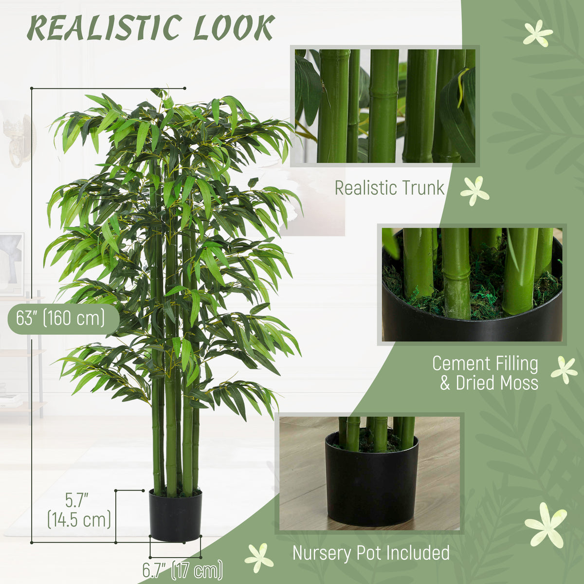 5.3ft Artificial Tree Set of 2, Indoor Fake Bamboo with Pot, for Home, Office, and Living Room Decor-Artificial Trees-DECOROLALA