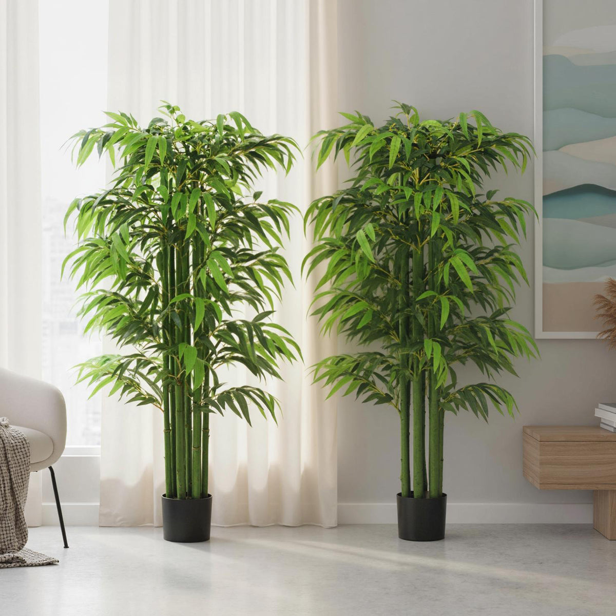 5.3ft Artificial Tree Set of 2, Indoor Fake Bamboo with Pot, for Home, Office, and Living Room Decor-Artificial Trees-DECOROLALA