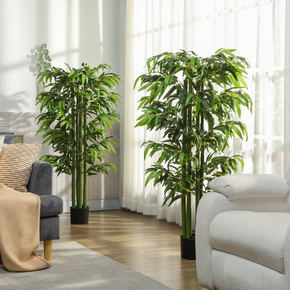 5.3ft Artificial Tree Set of 2, Indoor Fake Bamboo with Pot, for Home, Office, and Living Room Decor-Artificial Trees-DECOROLALA