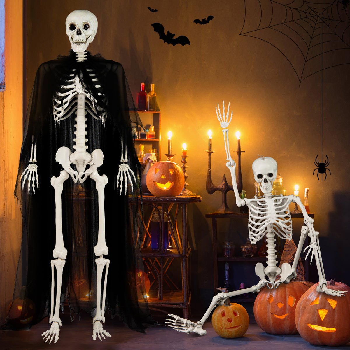 5.4 Ft Posable Halloween Skeleton Decoration - Life-Size White-Halloween-DECOROLALA