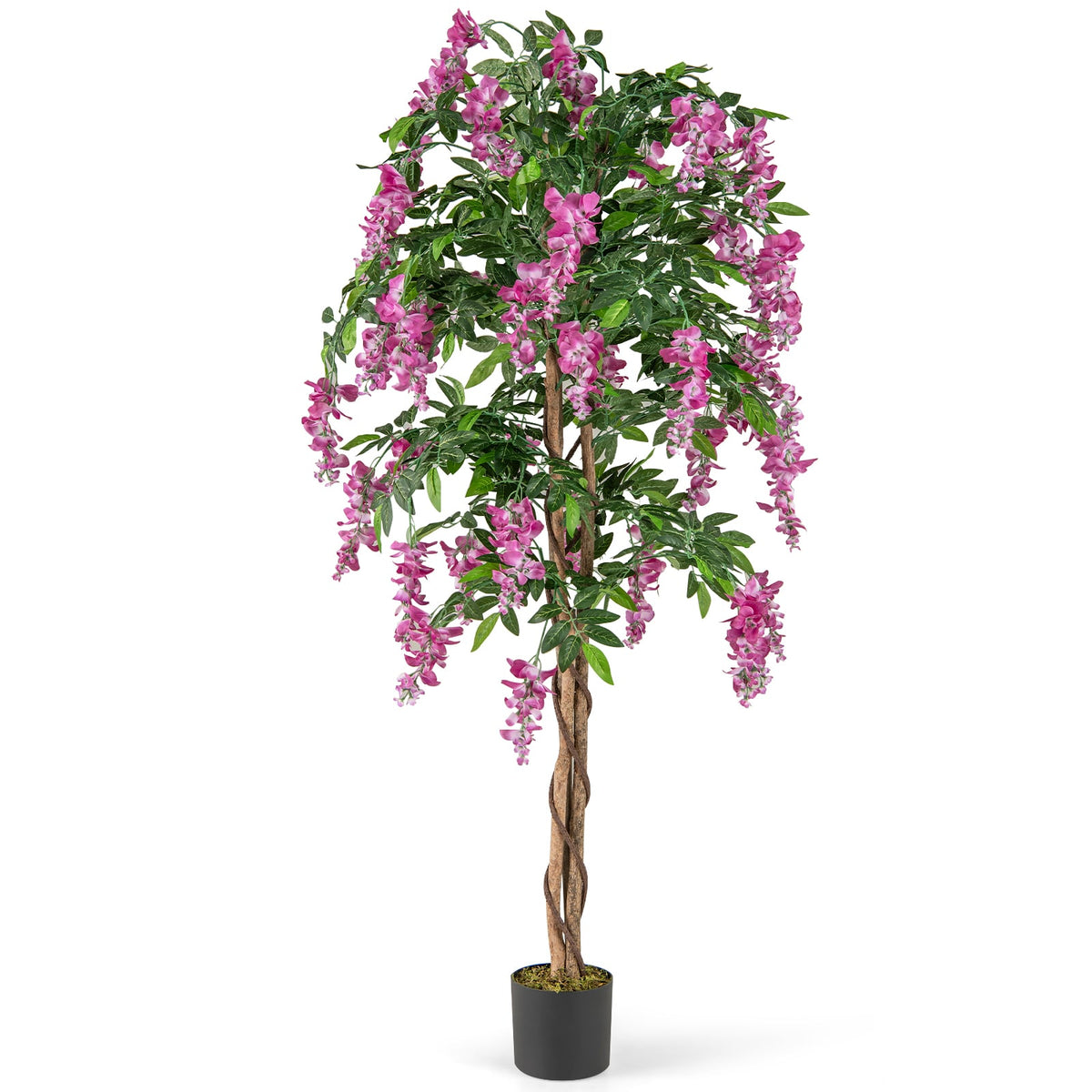 5.5 FT Faux Wisteria Plant in Nursery Pot with Blooming Flowers-Rose Red-Artificial Plants-DECOROLALA