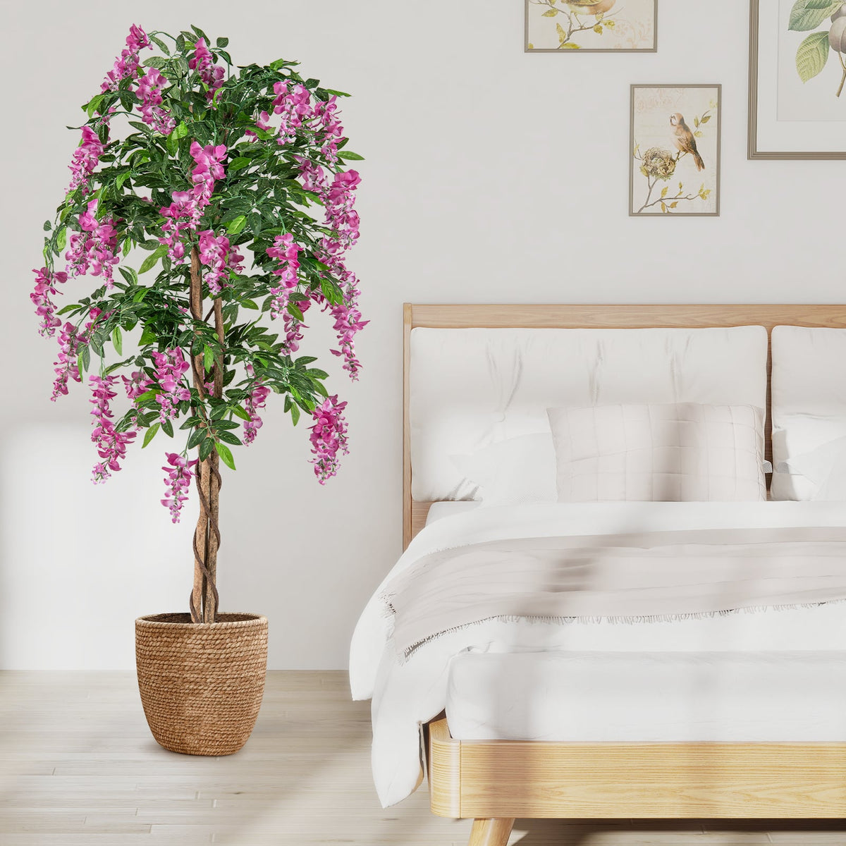 5.5 FT Faux Wisteria Plant in Nursery Pot with Blooming Flowers-Rose Red-Artificial Plants-DECOROLALA