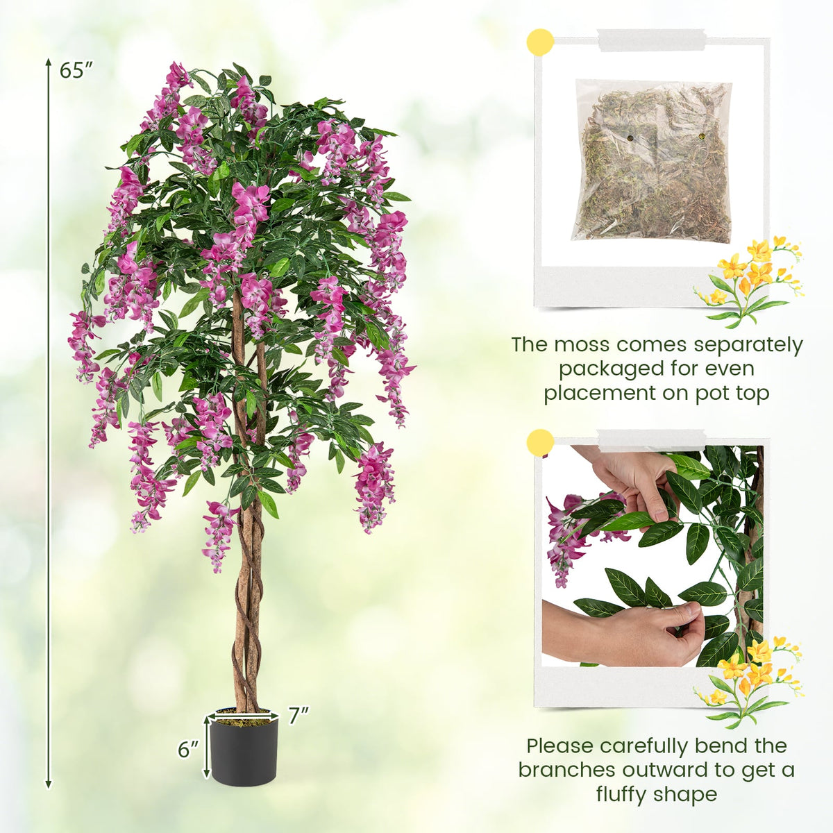 5.5 FT Faux Wisteria Plant in Nursery Pot with Blooming Flowers-Rose Red-Artificial Plants-DECOROLALA
