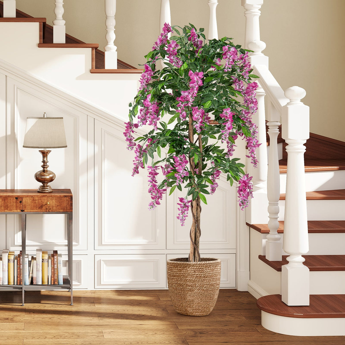 5.5 FT Faux Wisteria Plant in Nursery Pot with Blooming Flowers-Rose Red-Artificial Plants-DECOROLALA