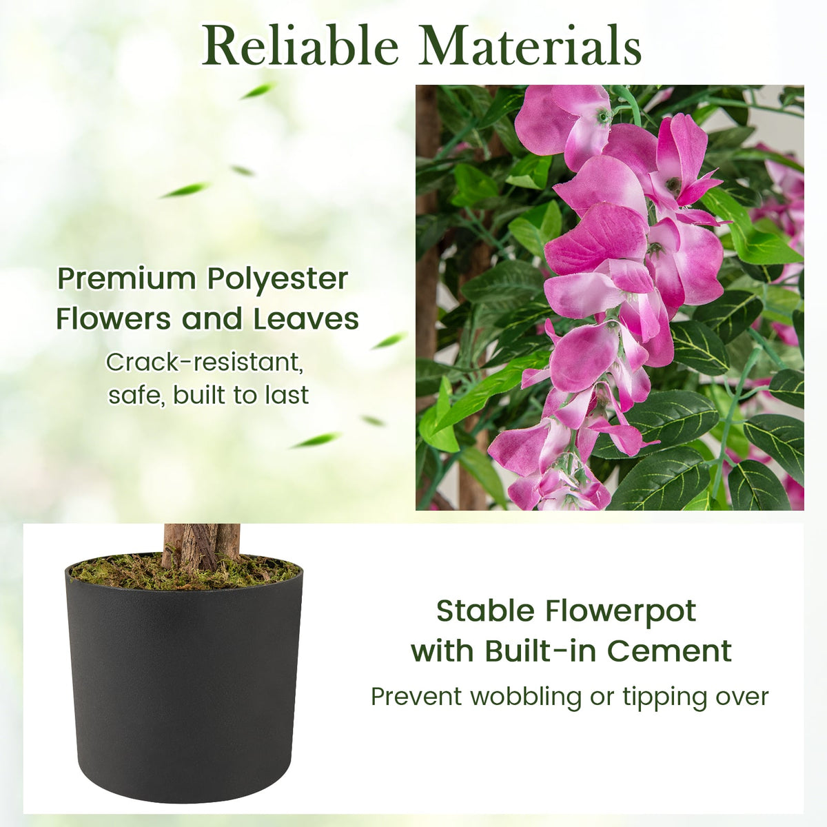 5.5 FT Faux Wisteria Plant in Nursery Pot with Blooming Flowers-Rose Red-Artificial Plants-DECOROLALA