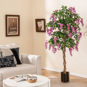 5.5 FT Faux Wisteria Plant in Nursery Pot with Blooming Flowers-Rose Red-Artificial Plants-DECOROLALA